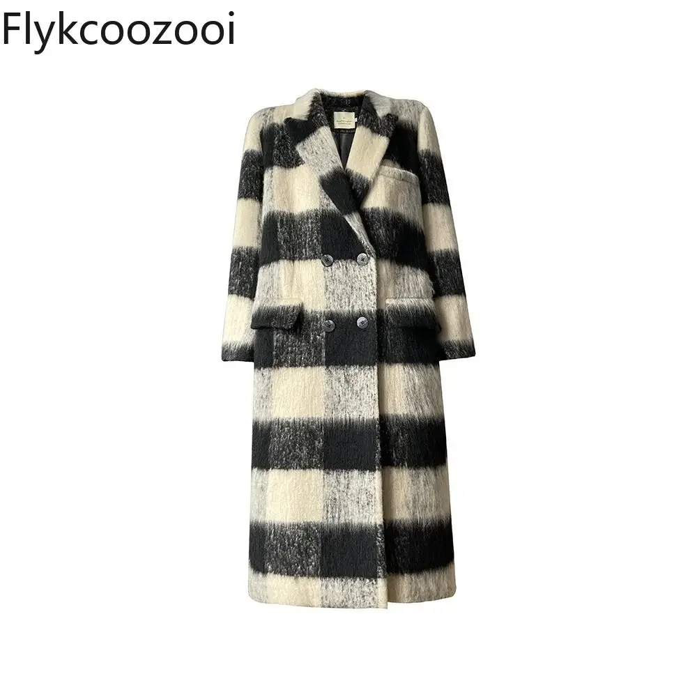 

2024 New Black and White Double-sided High End Wool Tops British Style Long Hepburn Style Ropa De Invierno Mujer Winter Coat