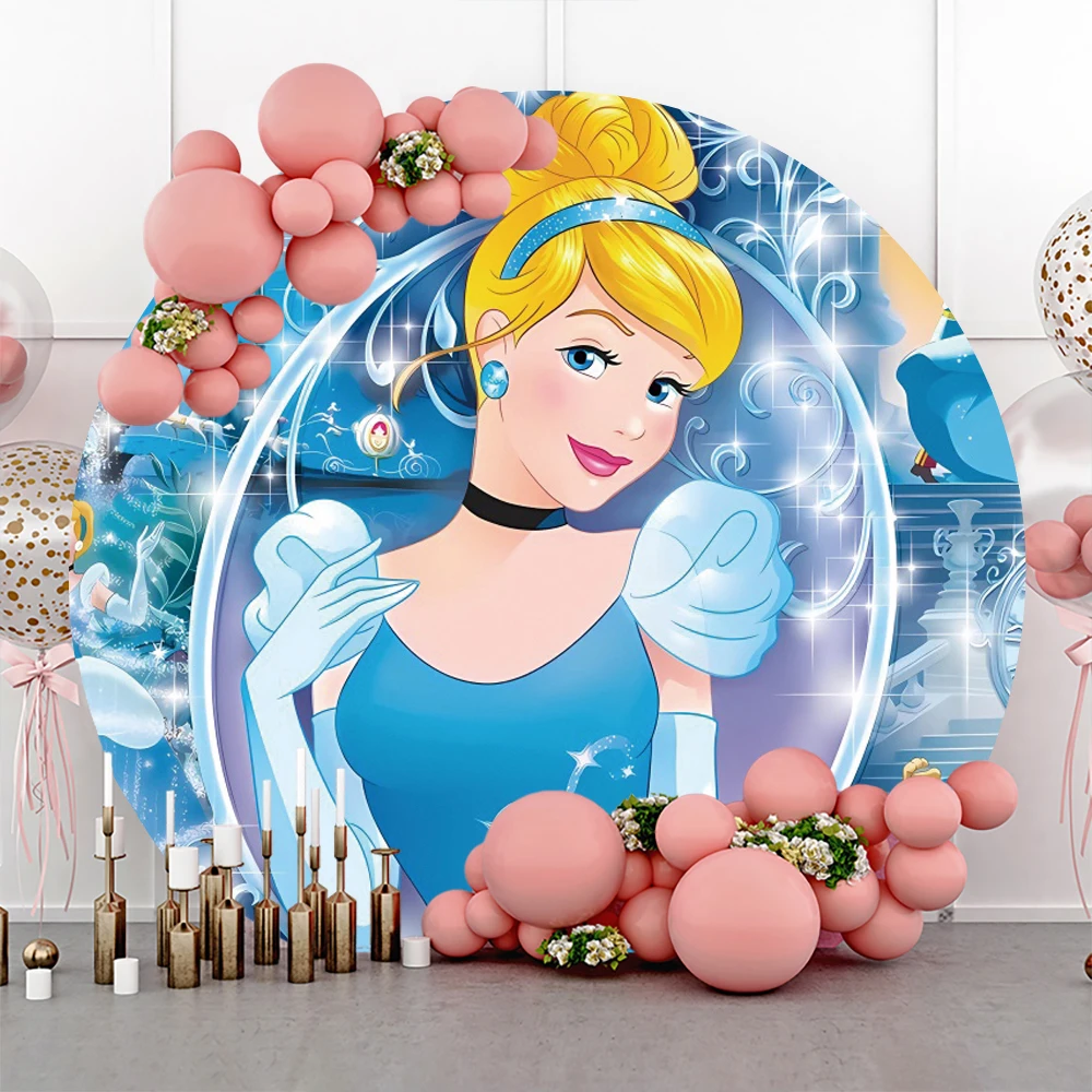 Fondo redondo de princesa cenicienta de Disney para fotografía, accesorios de decoración para fiesta de cumpleaños de niña, Baby Shower, Photozone