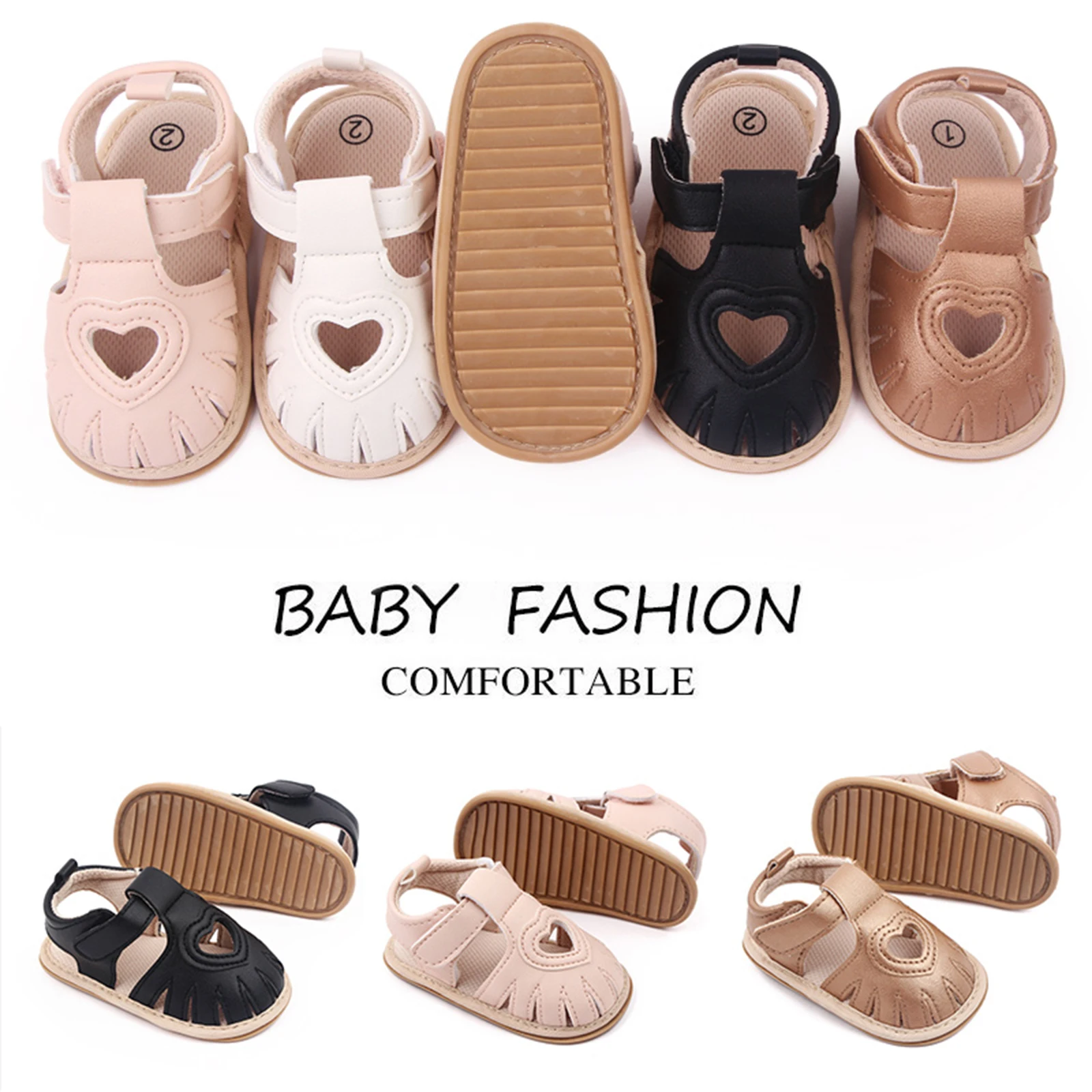 Baby Girls Sandals 2023 New Summer Soft Sole Heart Cutout Princess Flats Walking Shoes for 0-18 Months Toddler Newborn Infant