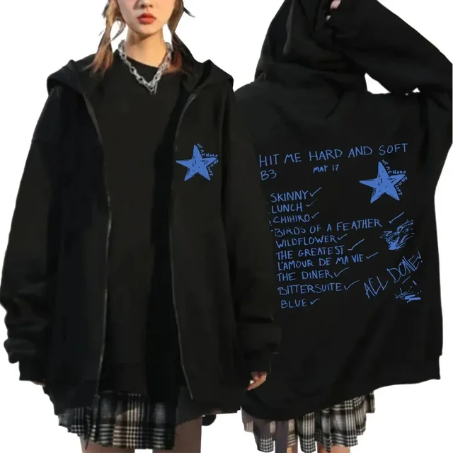 Hit Me Hard and Soft 2024 Tour Kurtki zapinane na zamek Jesień Zima Casual Fleece Bluzy z kapturem Hip Hop Tops Cardigan Unisex Streetwear