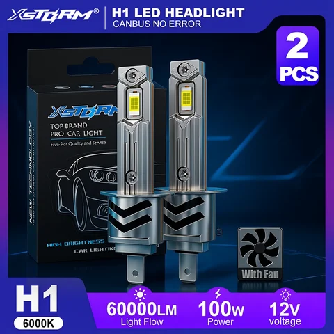 Lâmpadas LED XSTORM H1 Canbus 60000LM 100W H3 H7 Farol LED com Ventilador Lâmpadas Turbo H1 Faróis Automotivos Plug & Play 6000K 12V