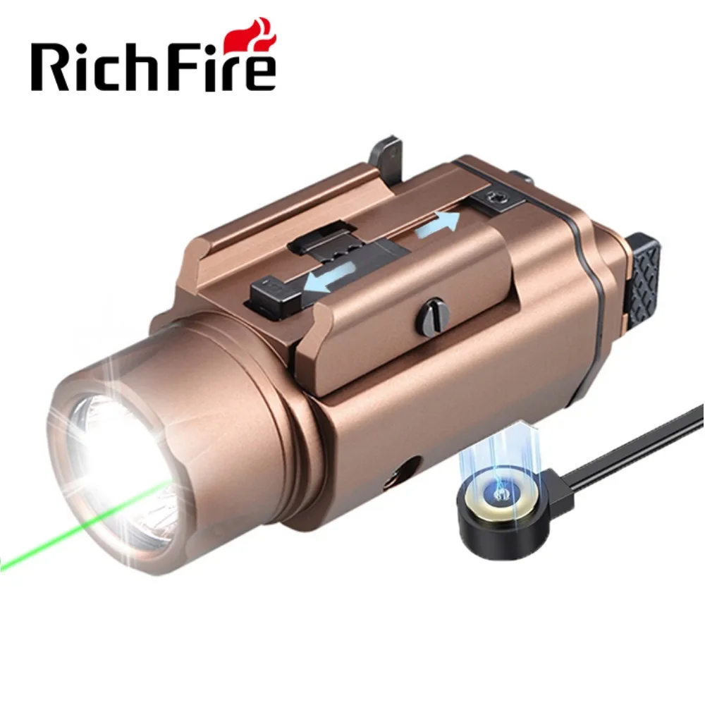Original Richfire Tactical LED Flashlight 1500Lumens Green Laser Pistol with Magnetic Charging for Taurus 20mm Rail Mounted