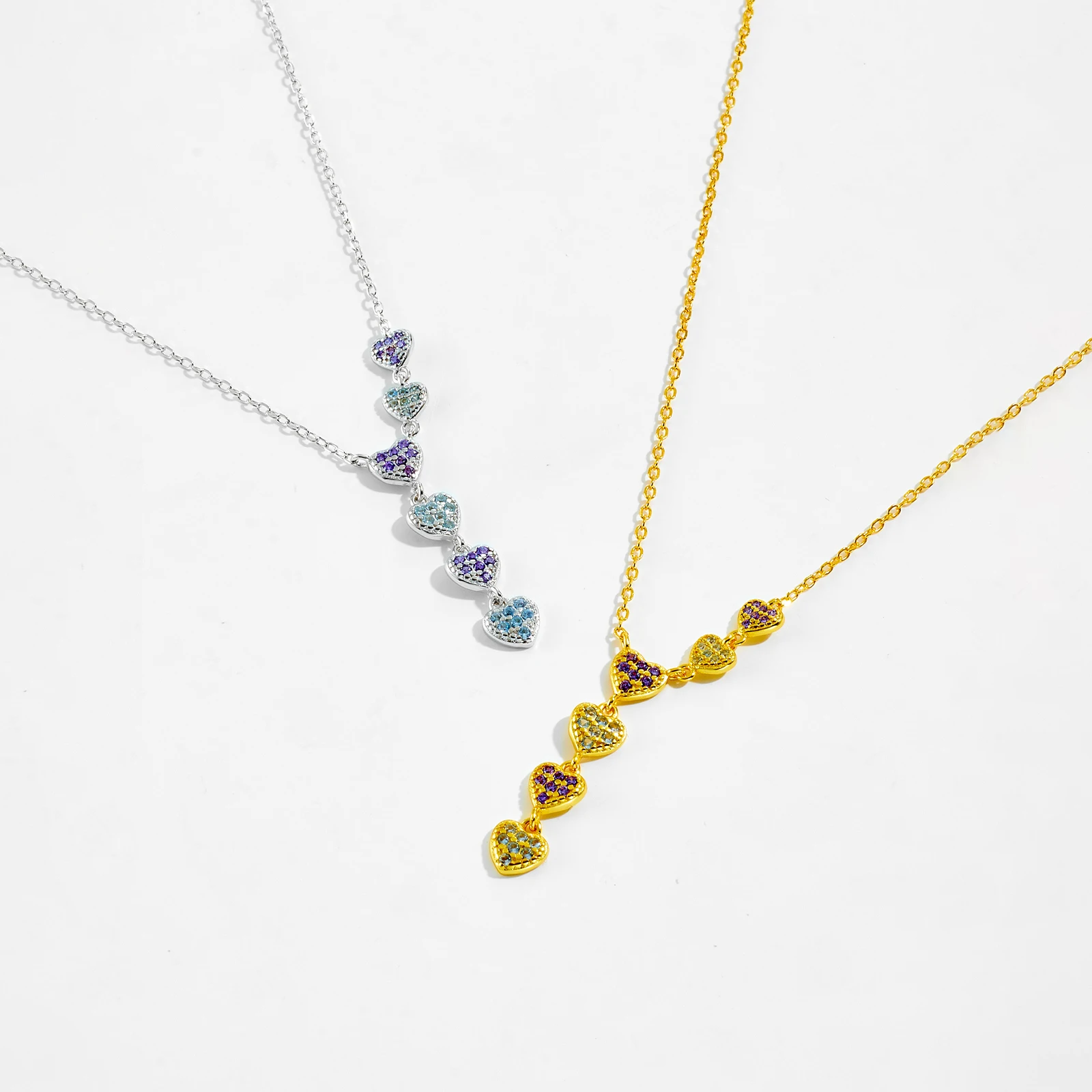 ANDYWEN 925 Sterling Silver Heart Long Pendant Light Blue Purple Zircon Necklace Special Women Fine Jewelry For New Year Gift — zdjęcie 4
