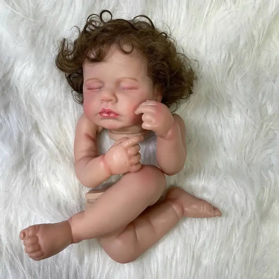 

20inch Already Painted Reborn Kit Loulou with Rooted Hair 3D Painting Skin with Visible Veins Bebe Reborn Doll Kits