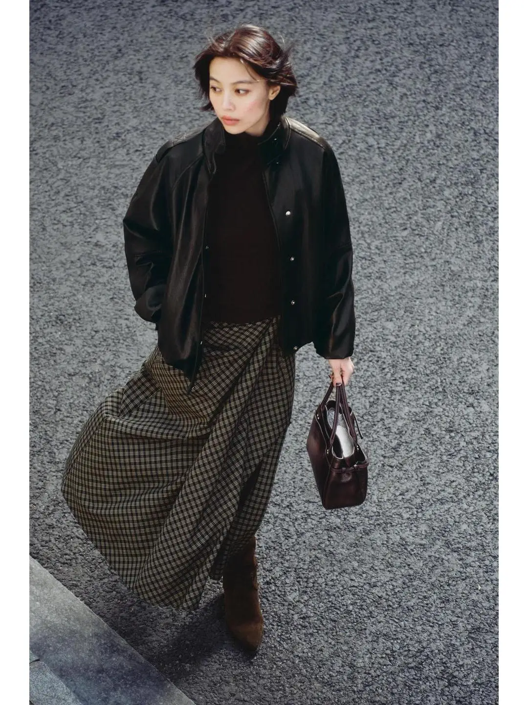 الحلو عارضة منقوشة مطوي تنورة كل مباراة الخريف الشتاء Faion منتصف الخصر مستقيم قطع المرأة تنورة النسيج البلاستيكية #1