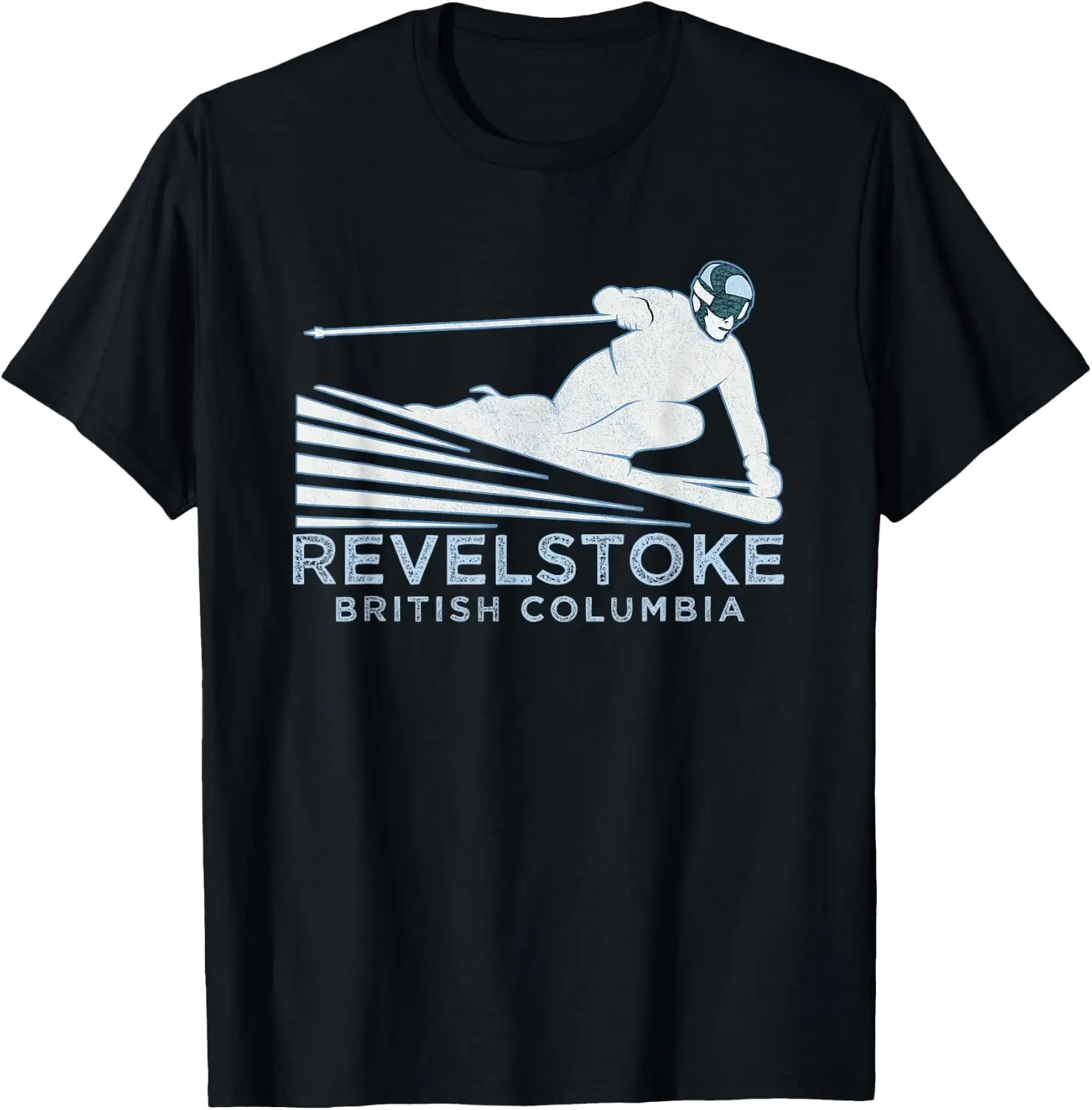 Retro Revelstoke, BC Illustration - Vintage Snow Ski T-Shirt 100% Cotton Trendy Y2K Short-Sleeve Tee – Soft, Quick-Drying, & Moisture-Wicking; Ideal for Sports or Casual Wear; Great Gift for Christmas or Halloween.