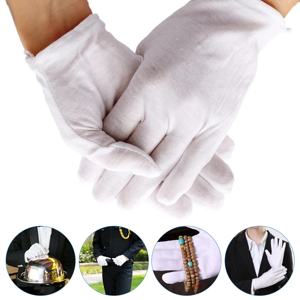 8pairs White Cotton Lining Anti-slip Gloves Work Labor Protection Jersey Sweatproof High Stretch Etiquette Beaded Mitten Gloves