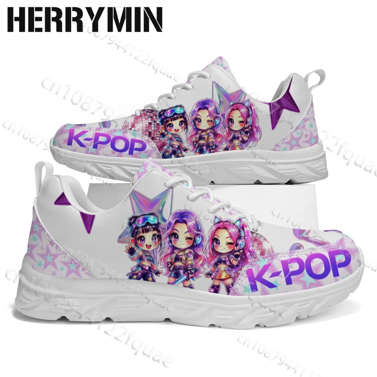 Cute Style Cartoon Girls Print Women Casual Sneakers Fashion Lightweight Platform Purple Star Pattern Footwear Gift for Him
