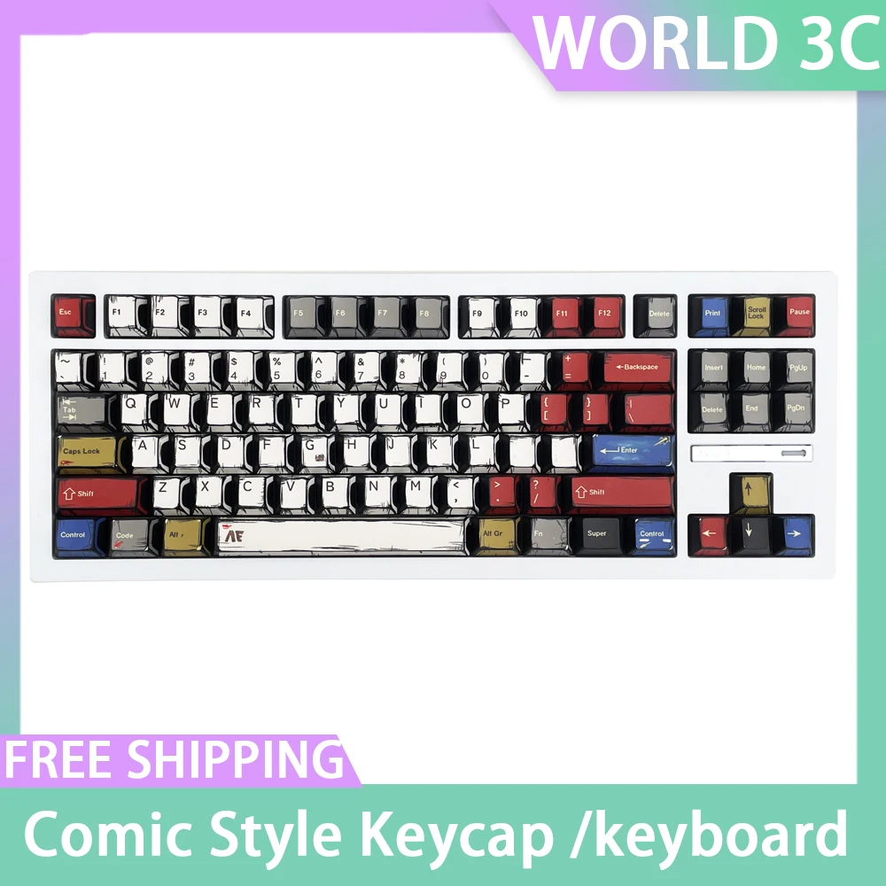 Zh870 Mechanical Keyboard Comic Style Keycap Pbt Five Sided Thermal Sublimation Keycaps Wireless Gaming Keyboard Custom Pc Gift