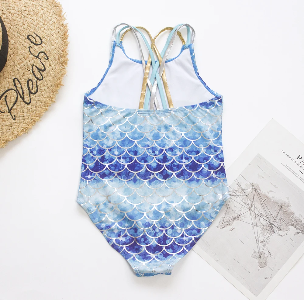 Shinning Fishscale Gradient Girls One Piece Swimsuit For Kids 2025 Summer Outdoor Beach Child Teens Swimwear Girls Monokini