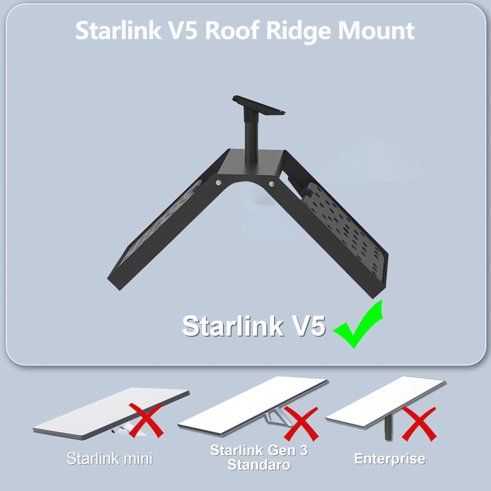 No Drill Starlink Roof Mount, Adjustable,Compatible Starlink V5 for Ridge/Flat,13lbs counterweight+pipe adapter,Weatherproof