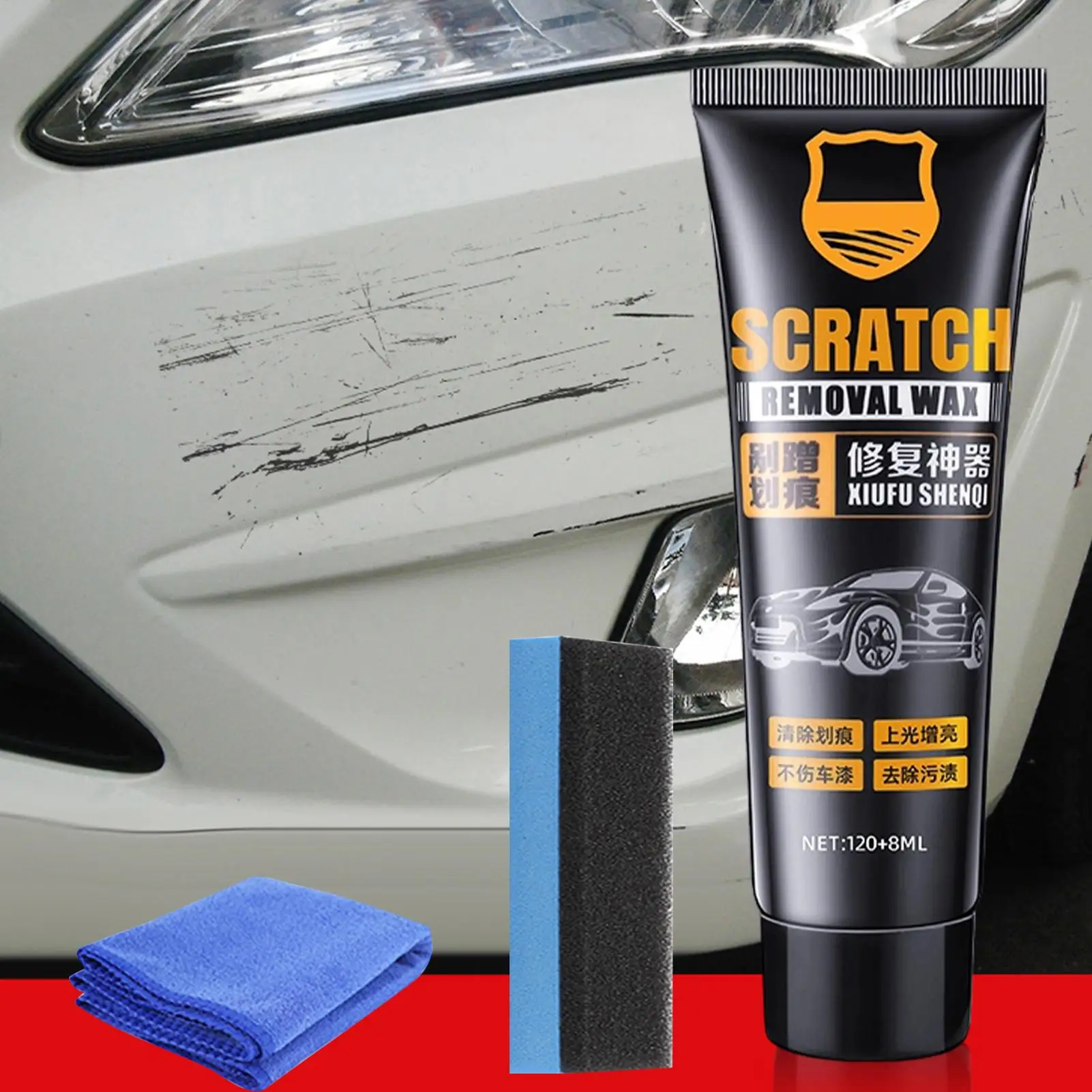 Buffing Wax for Car Multi Purpose 128ml Sponge Included Paint Scratch Removal for Deep Car Paint Repair Vehicles Polishing