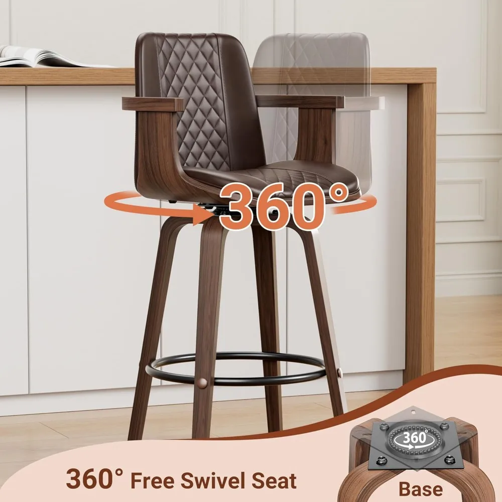 Mid-Century Modern Drehbare Barhocker, 26er-Set Thekenhöhenstühle mit Armlehnen, PU-Leder gepolsterte Barhocker
