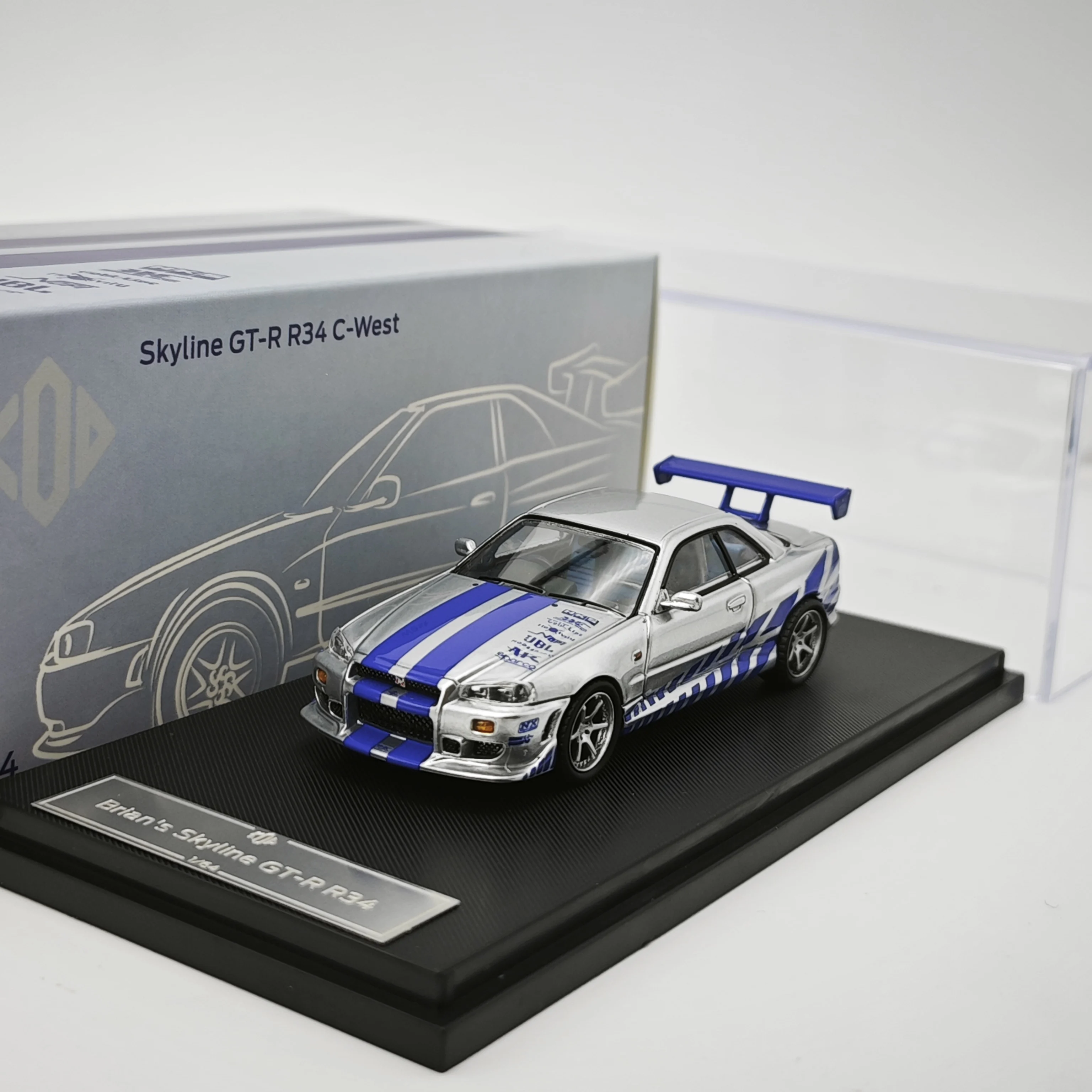 

KOD 1/64 Skyline GTR R34 C-West, гоночный автомобиль из сплава, литье под давлением и игрушечный транспорт, модель автомобиля, миниатюрная масштабная модель автомобиля для детей