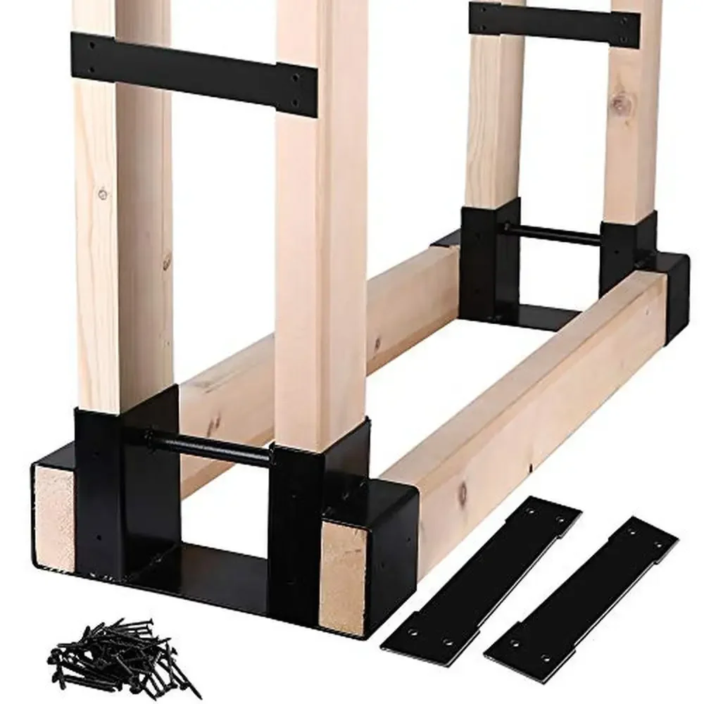 

Firewood Log Storage Rack Bracket Kit-Heavy Duty Rust Resistant Adjustable Size- Customizable Fireplace Wood Holder- Easy
