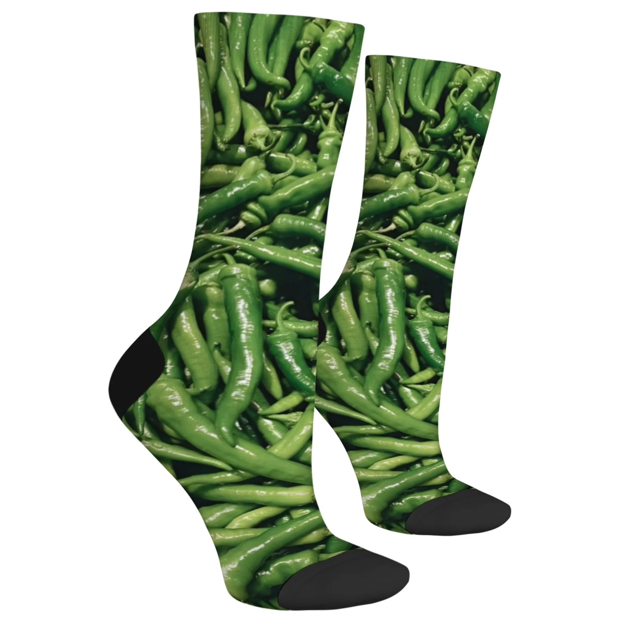 Calcetines de chile verde realistas con estampado de pimiento picante, calcetines cálidos con temática de vegetales, regalo divertido para cocineros