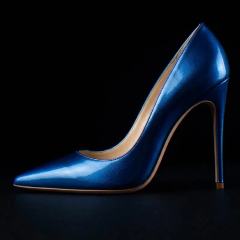 Dark-Navy Low-Cut-Vamp Pointed Pumps, 12CM Slim Stiletto Dress Shoes for Women, Yuejinlong #YJ26-228