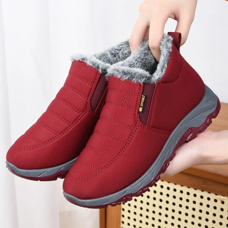 Women's Single Boots Winternew Shallow Mouth Plus Fleece Sports Shoes Casual Comfort Warm Anti-slip Wear-resistant Leather Boots