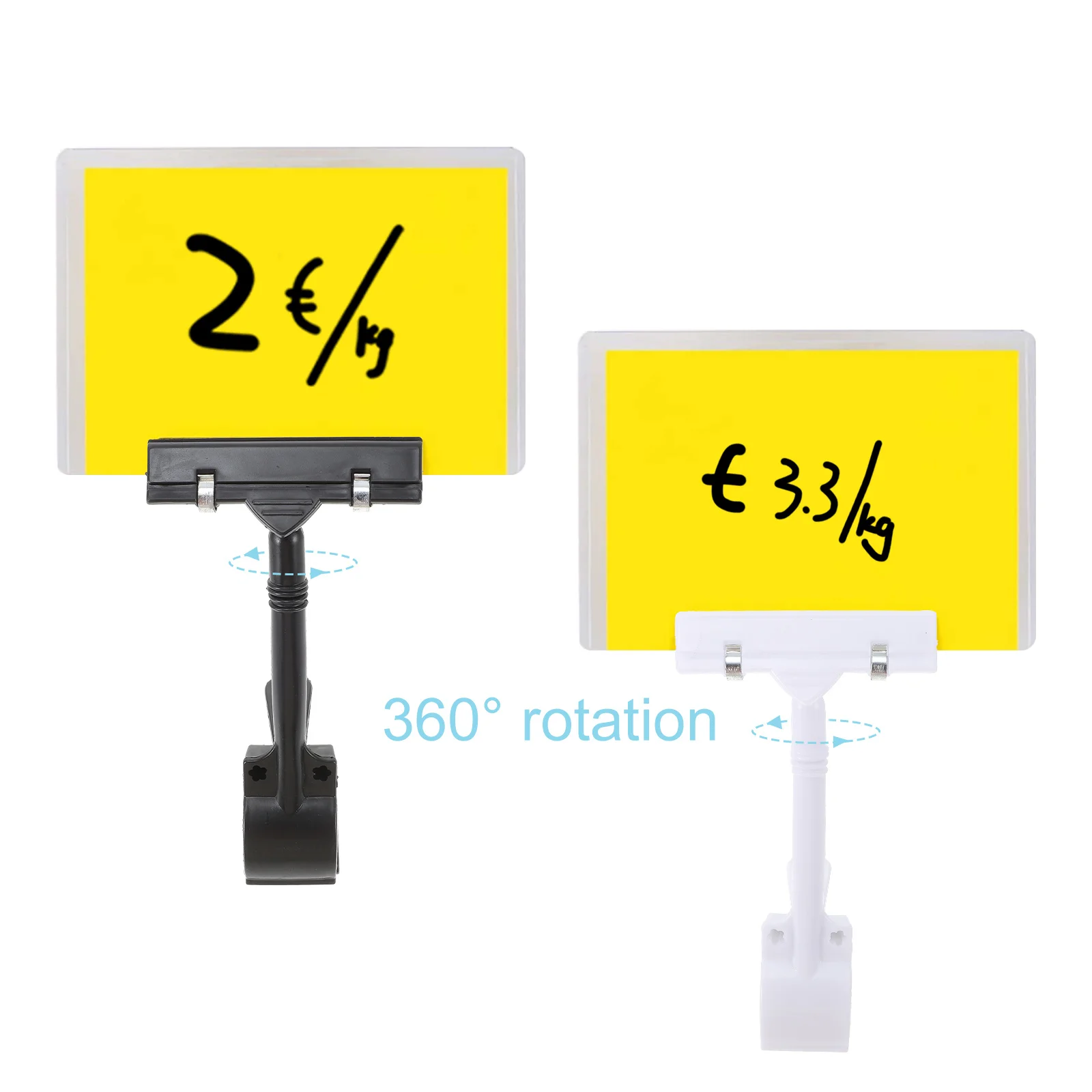 

9Pcs Price Tag Holder Plastic Double Clip Rotatable Display Clamp for Shelf Name Tags Menus Price Cards Label Holder