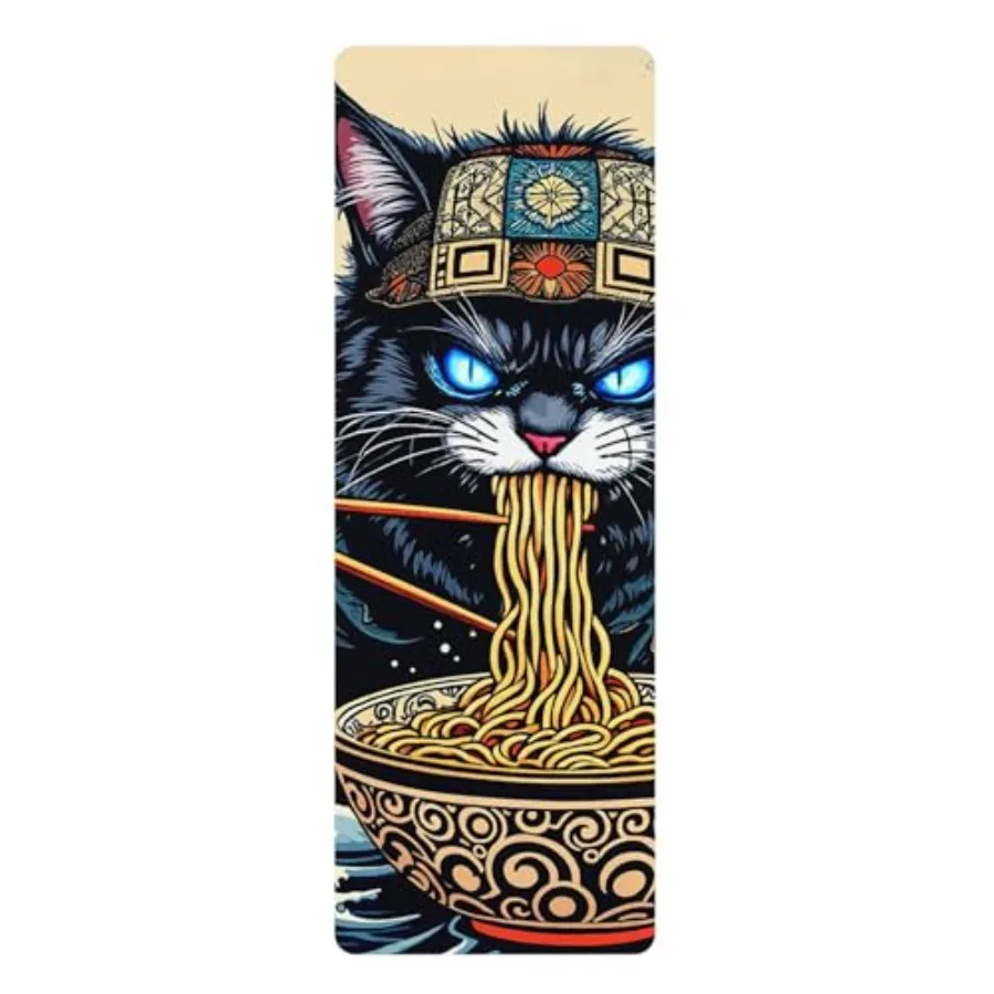 

Коврик для йоги Cat Ramen - Забавное спортивное оборудование для любителей чая, любителей домашних тренировок и йоги, с дизайном в кошачьей тематике, нескользящее матовое покрытие.