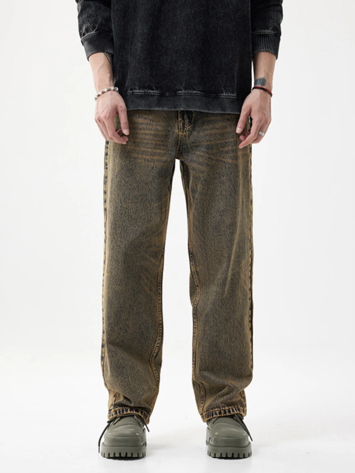 

High Street Wide Leg Men's Jeans Casual Loose American Style Retro Washed Long Trousers Spring Autumn Fashion Youth Wear