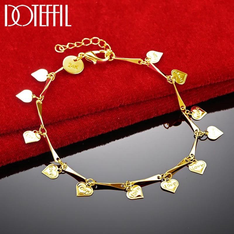 

DOTEFFIL 18K Gold 925 Sterling Silver Love Heart Pendant Bracelet Chain For Woman Fashion Wedding Engagement Party Charm Jewelry