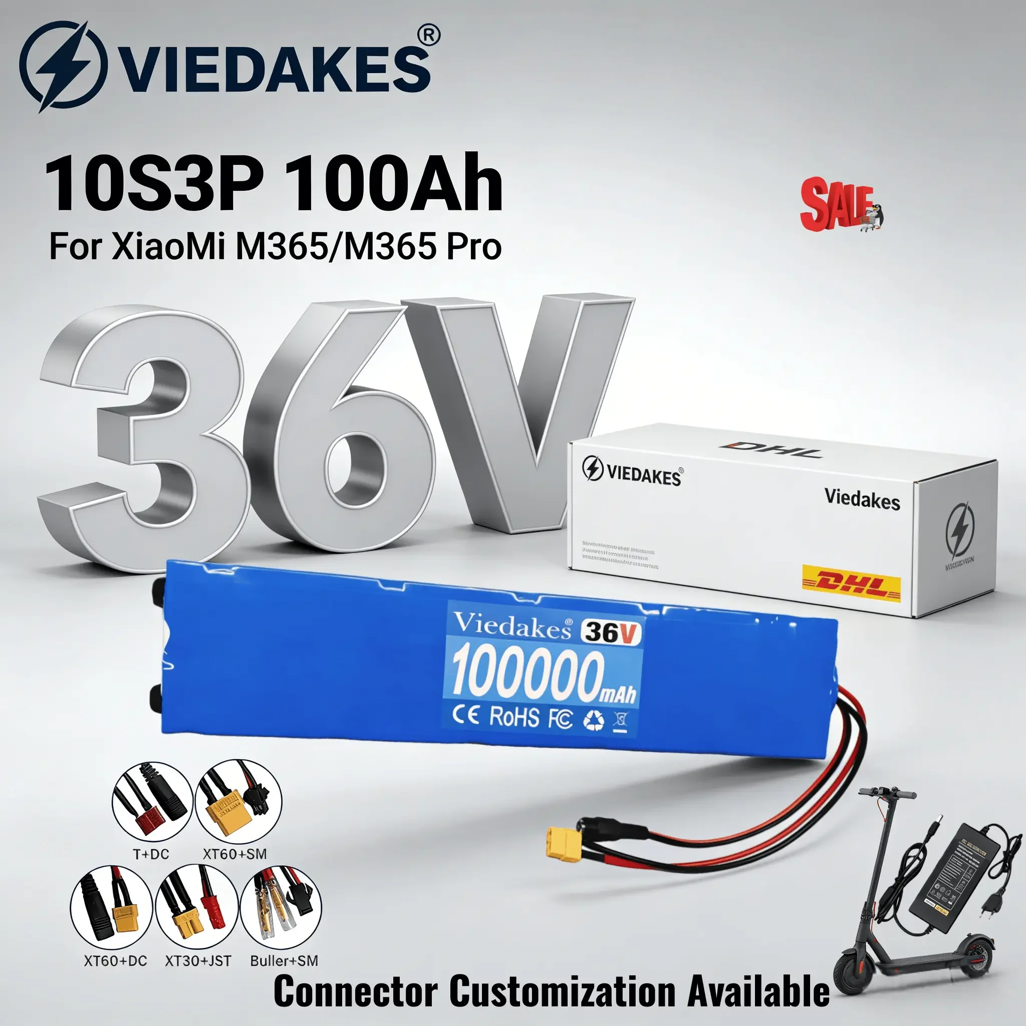 

10S3P 36V Battery Pack with Bracket for Xiaomi M365 Electric Scooter, 10Ah 18650 Cells with BMS & Charger