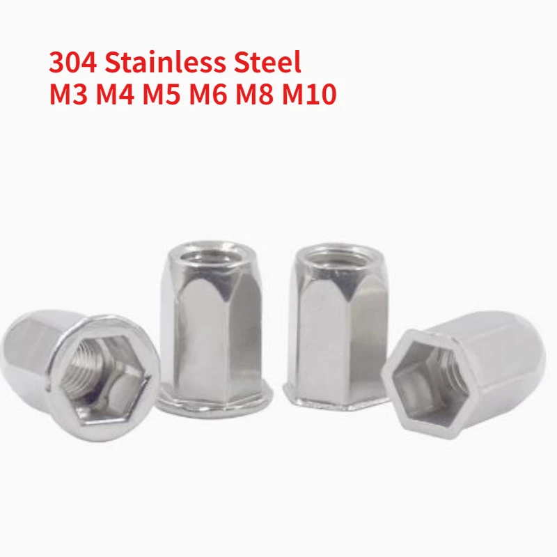 304ステンレス鋼皿頭バインディングリベットナット、インサートリブナットナットサート、すべて六角形フラットヘッド、m3、m4、m5、m6、m8、m10、20個、50個