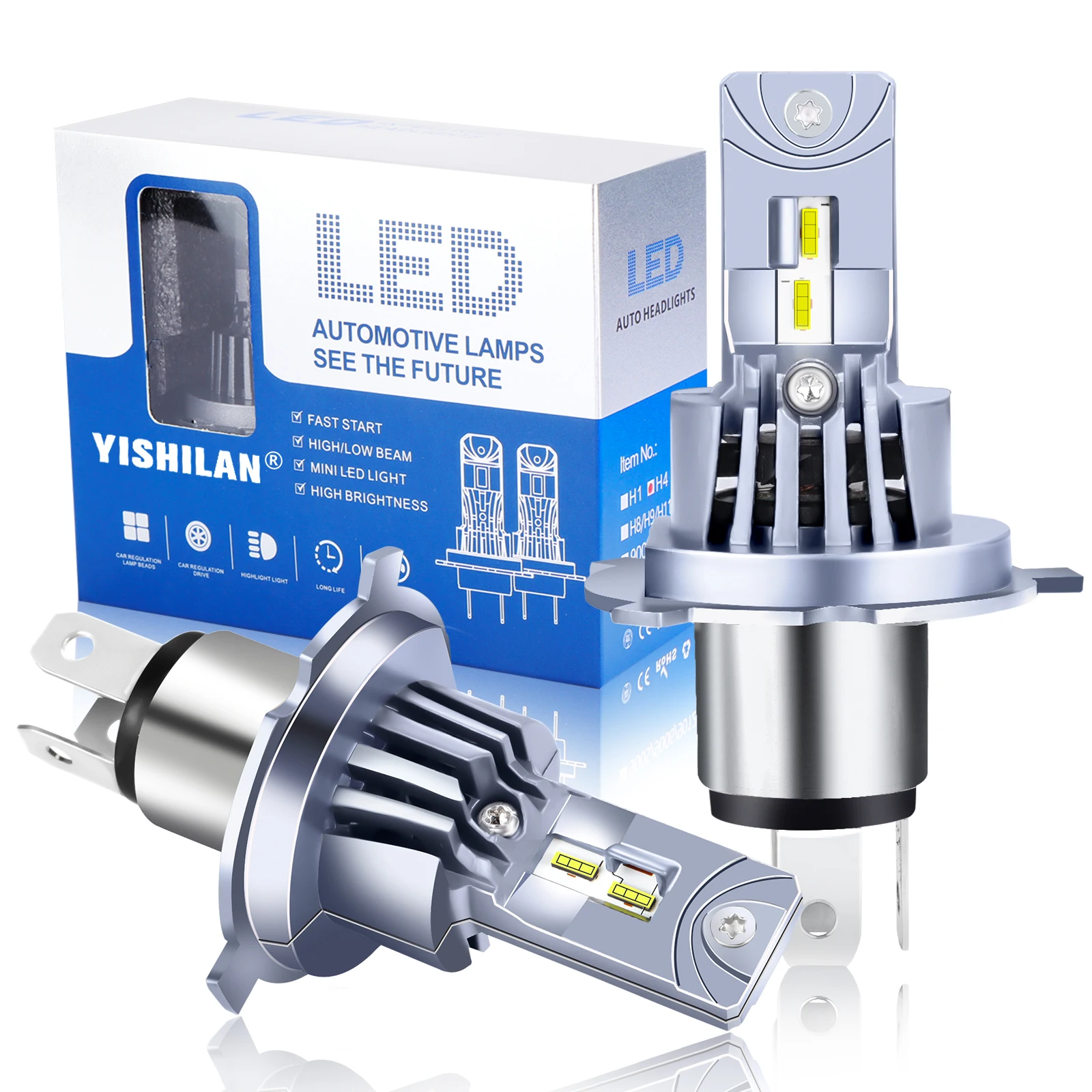 2 adet 2x9003 H4 LED far lambaları kiti 70W 7000LM yüksek/düşük işın süper parlak beyaz