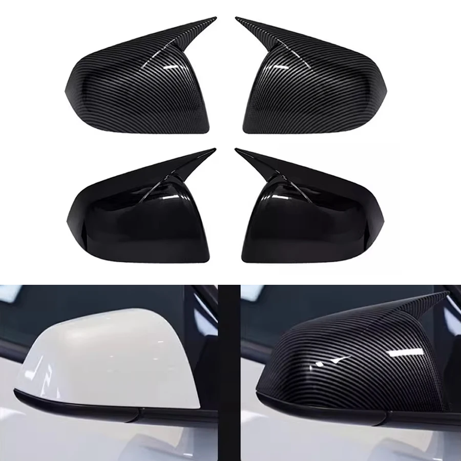 For Tesla Model Y  Paste Style Rearview Mirror Cover Reverse Mirrors Shell Mirrors Case Housing  Carbon Fiber Black 1 Pair