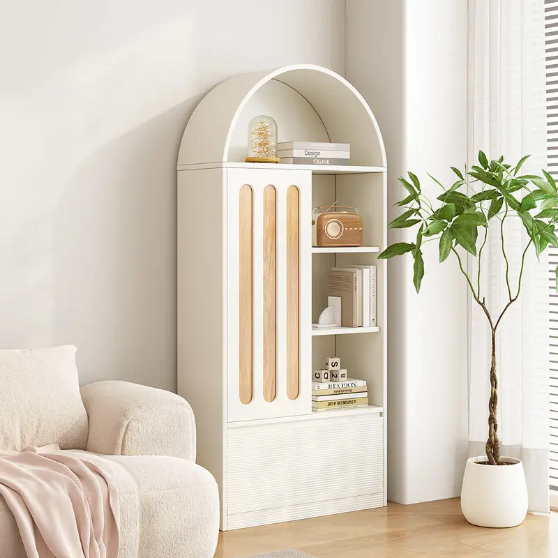 Cream wind bookcase combination Nordic simple display cabinet living room vertical white floor storage cabinet multi-layer