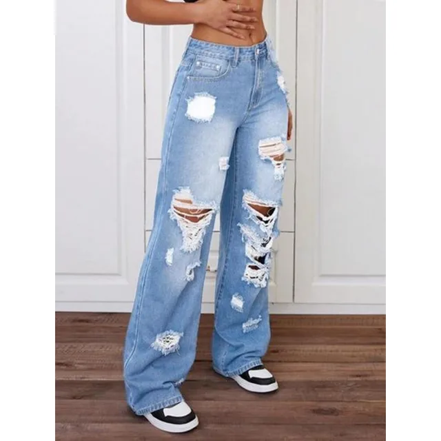 Womens Pants Womens Jeans Trendy Light Blue Distressed Baggy Relaxed Fit Wide Leg Denim 3 Womens Pants Jeans Light Blue Distressed Baggy Relaxed Fit Wide Leg Denim – view 3