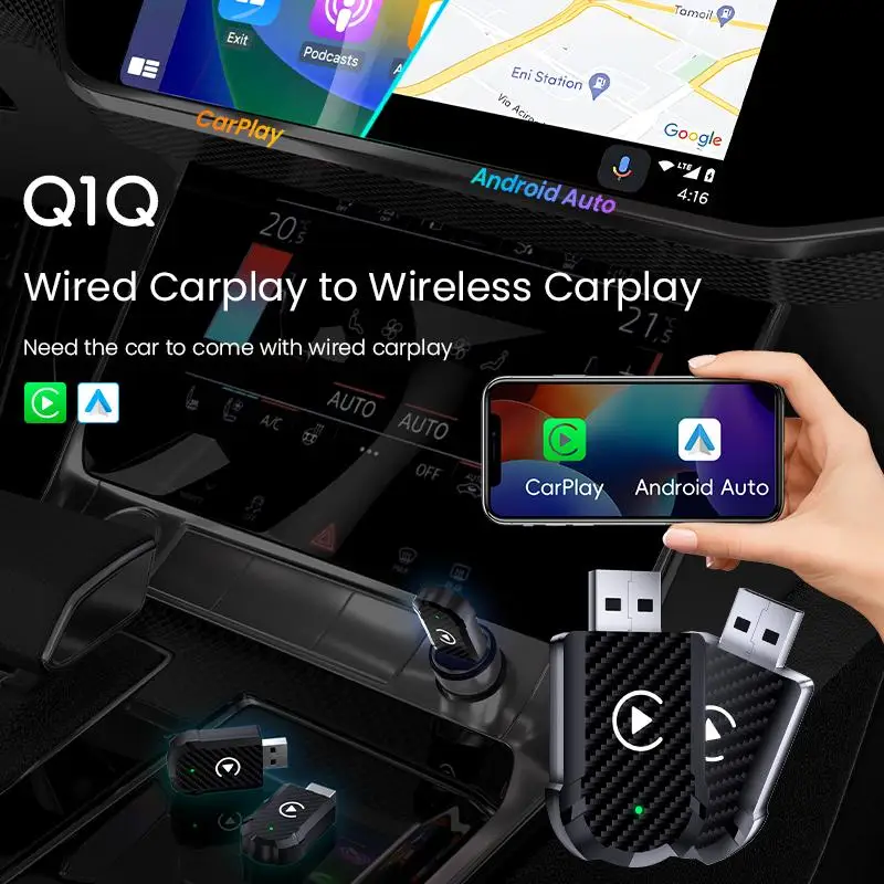 Wired To Wireless Carplay & Android Auto Mini Adapter USB Plug and Play Adapter Auto Connect for Wired CarPlay Android Auto Cars