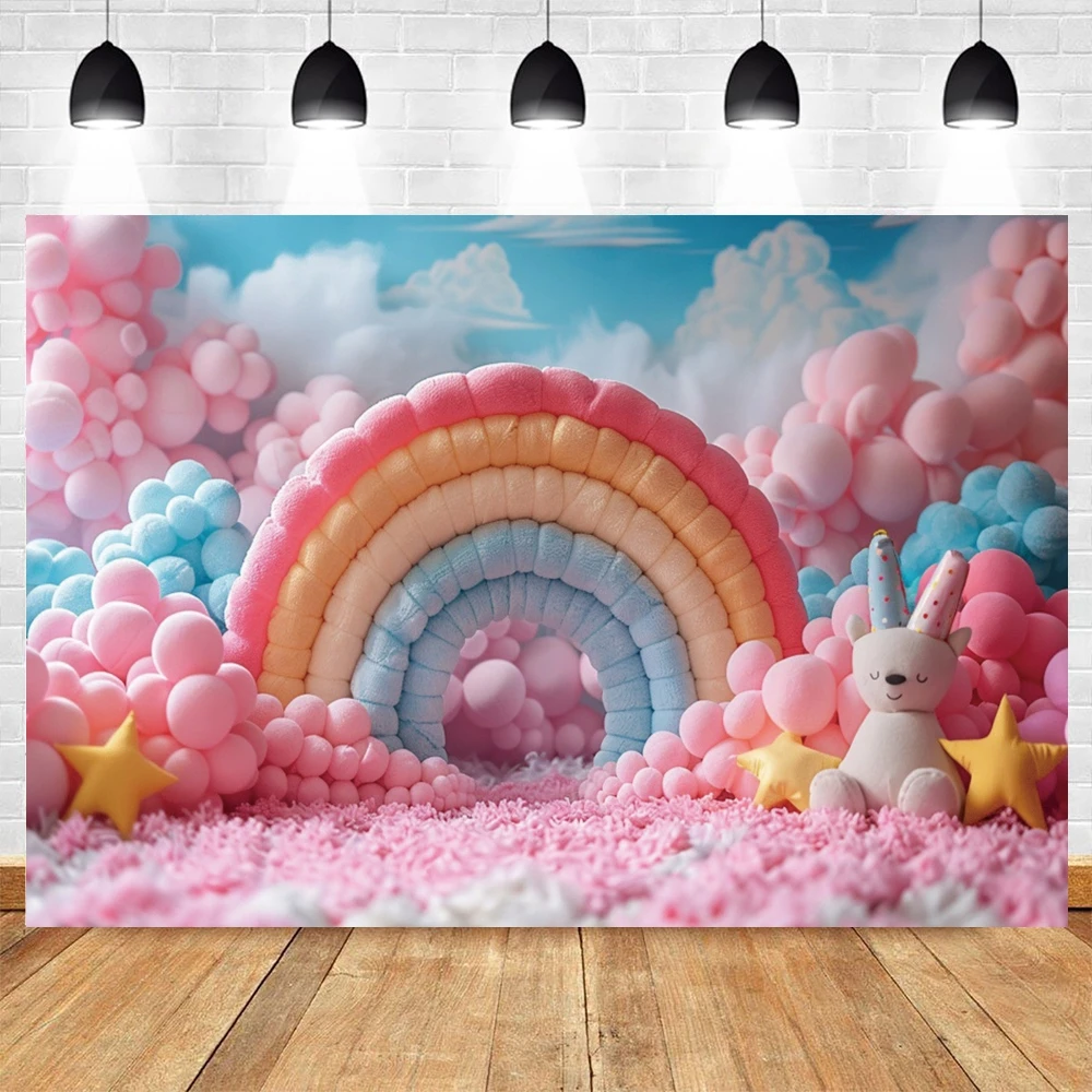 Palloncini Sfondo arcobaleno per fotografia Neonato Festa di compleanno Torta Smash Principessa Ragazze Ritratto Sfondo Photocall
