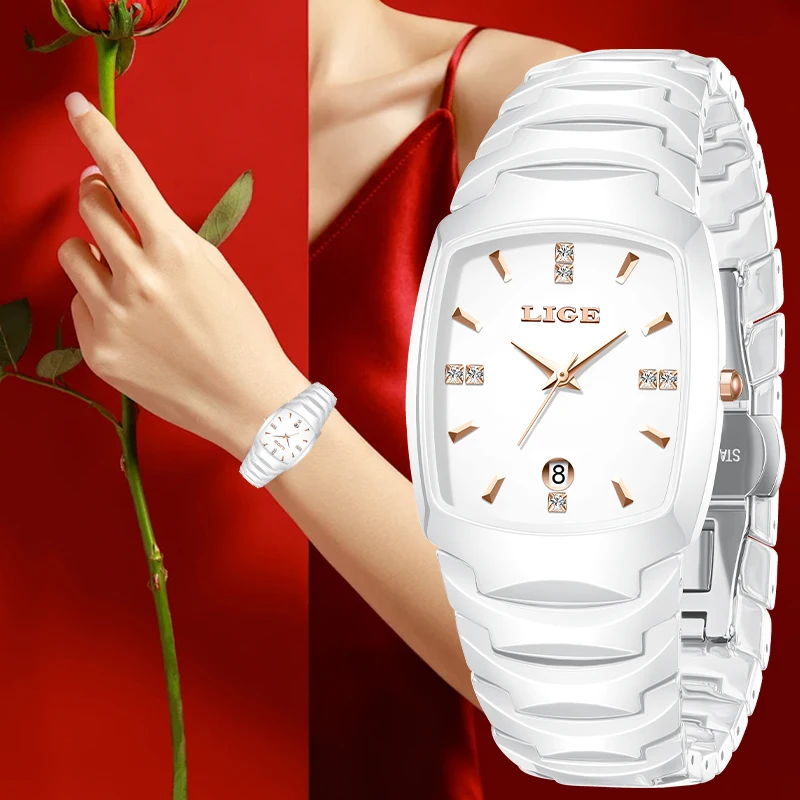 LIGE Elegant Luxury Woman Watch Classic Fashion Casual Simple Dial Ceramic Strap Ladies Bracelet Quartz Women's Wristwatch Gifts