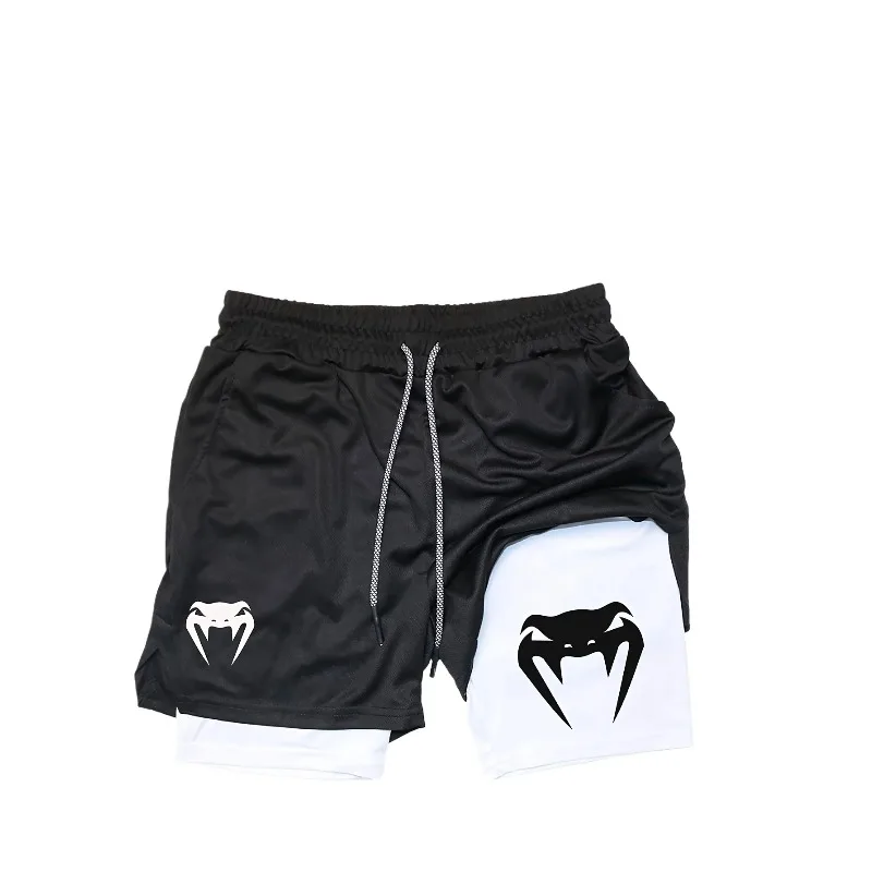 Men's 2-in-1 Quick Drying Training Shorts with Fashion Waistband and Drawstring Breathable and Stretchy Absorbing Sports Shorts