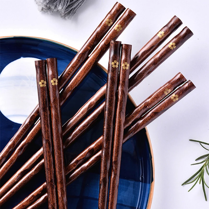 5 Pairs Japanese Sushi Chopsticks Natural Wooden Eco-Friendly Reusable Wood Korean Chinese Food Chop Sticks Set