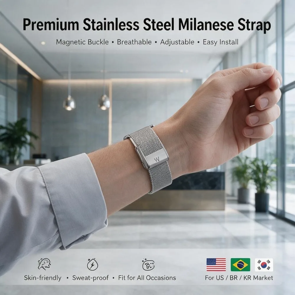 For WHOOP 5.0 MG Milanese Stainless Steel Band Breathable Metal Mesh Strap Business Casual Magnetic Replacement Wristband