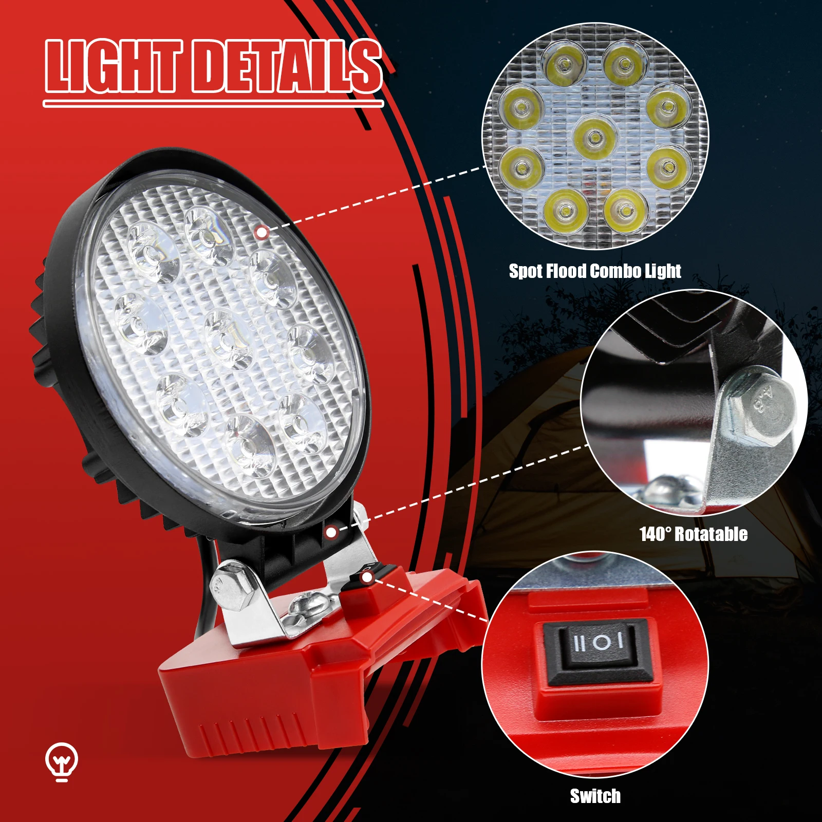 27W Work LED Light For Milwaukee M18 18V Battery 6500K Compatible 48-11-1850 48-11-1880 48-11-1120 Tool Battery Accessories