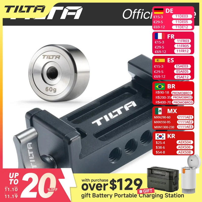 TILTA TGA-BCA Quick Release Baseplate Counterweight Adapter Counterweight with DJI Ronin RS2、RSC2、RS3、RS3 Pro、RS4、RS4 Pro