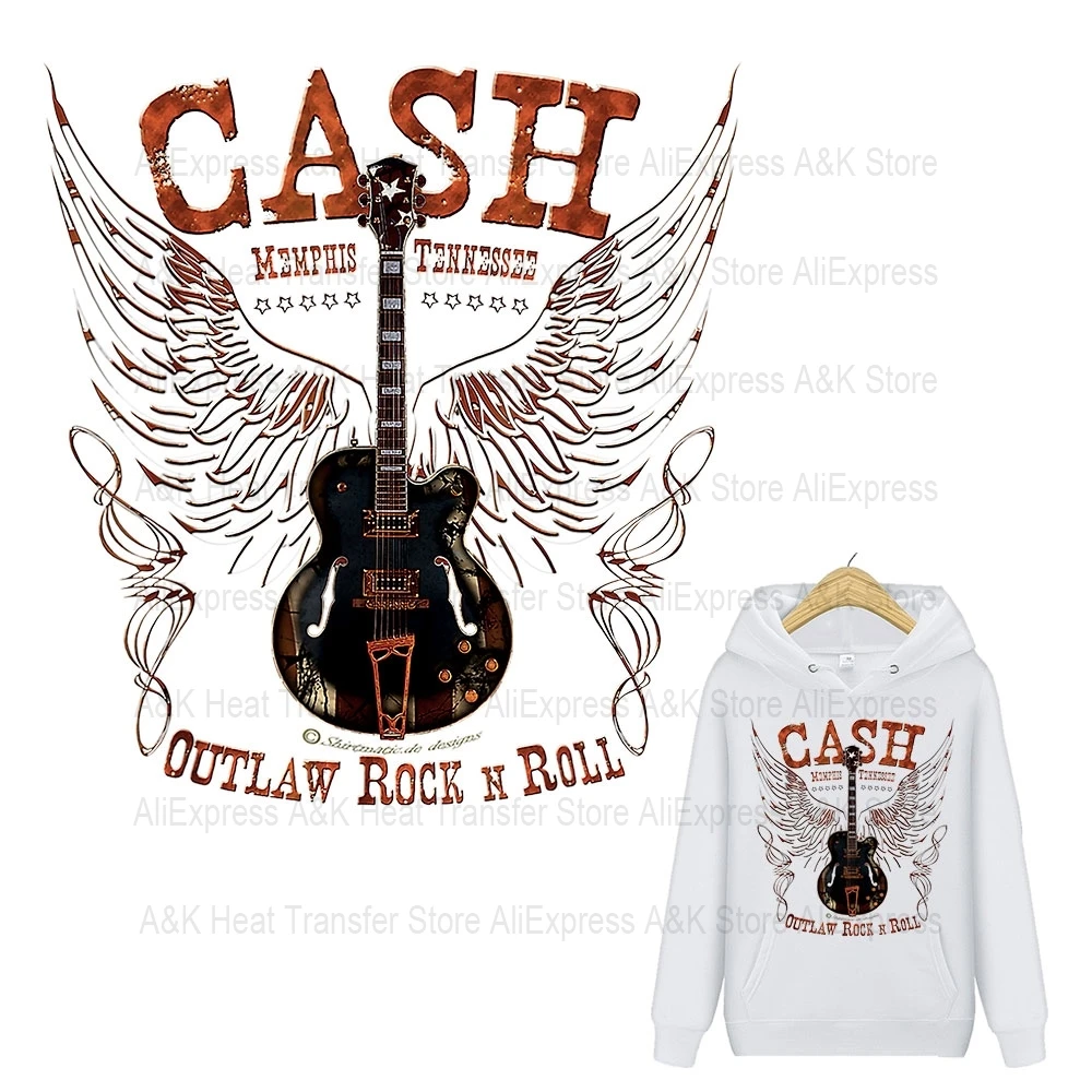 Cool Guitar Music Patches T-Shirt Transfers  Famous Band Thermoadhesive Parches Iron-on Stickers For Clothing Stripe Brand Diy