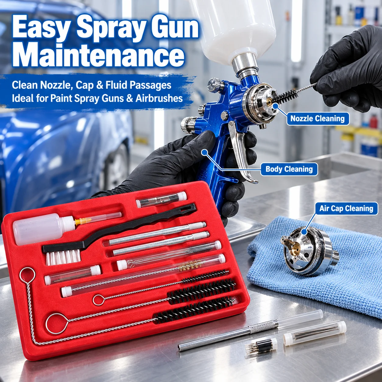 Professional Spray Gun Cleaning Brush Set Paint Gun Cleaning Kit with Needles Bottle Nozzle Tube Airbrush Maintenance Tools
