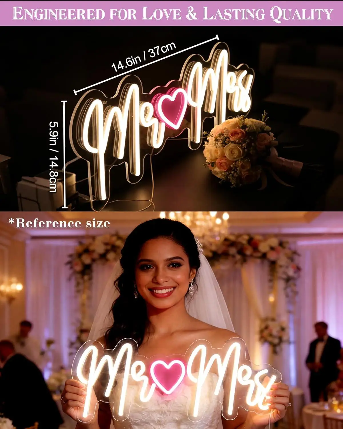 Mr & Mrs Neon Sign Dimmable LED Light For Wedding Reception Engagement Bridal Shower Party Wall Decoration Atmosphere Lighting