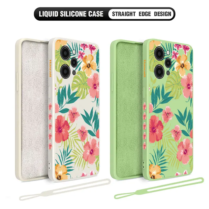 Hawaii Hibiscus Flower Phone Case For Xiaomi Redmi 12C 10 10C 10A 9 9T 9A A1 K20 K30 K40 Pro Plus 4G 5G Liquid Silicone Cover