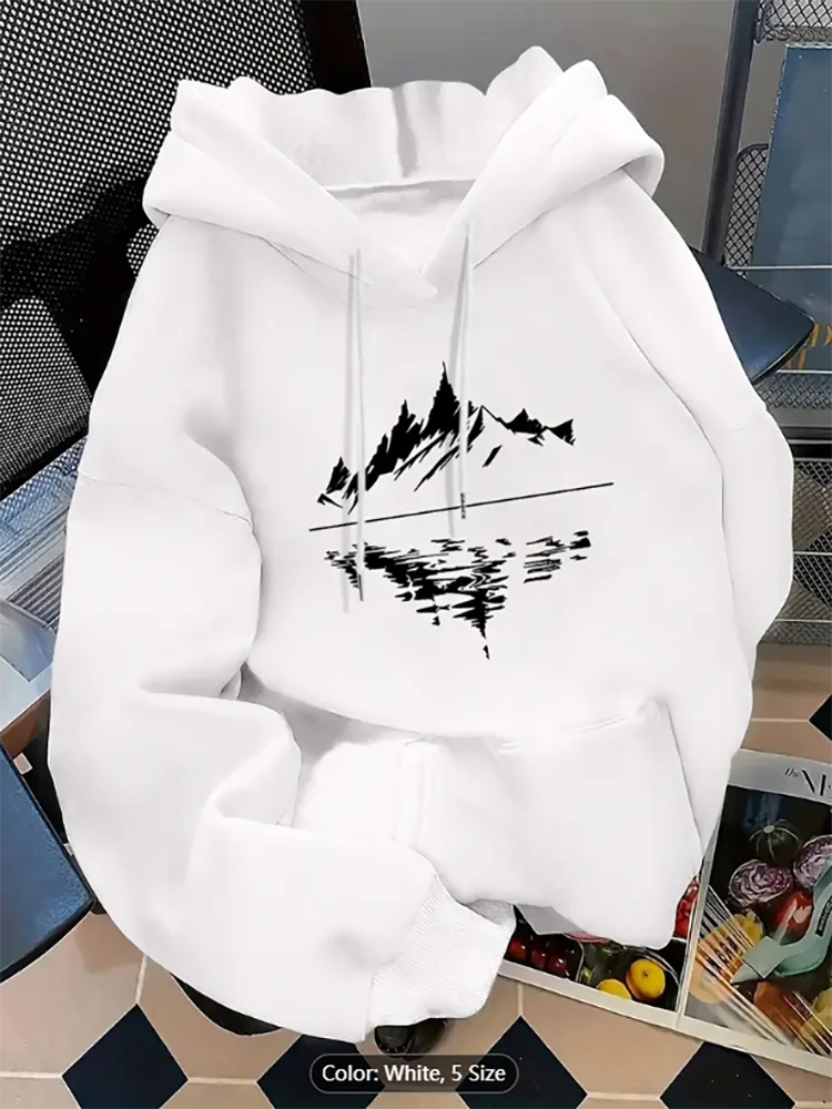 

Женская толстовка с капюшоном с горным отражением и графическим принтом, повседневная негабаритная толстовка с капюшоном на шнурке для любителей природы, чистый хлопок