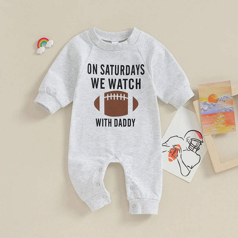 Infant Baby Boys Girls Football Season Jumpsuit Watch Football with Daddy Funny Romper Playsuit Sweatshirt