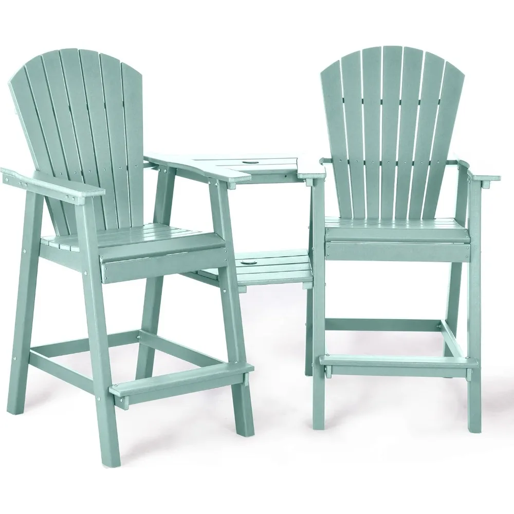 

Tall Adirondack Chairs Set of 2, HDPE Balcony Chair with Double Connecting Tray, Weather Resistant Outdoor Adirondack Bar Stools