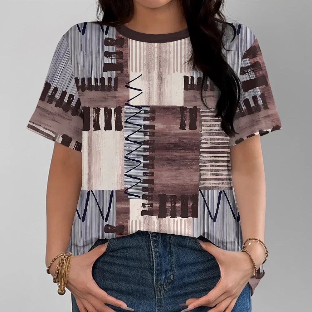 

Женская футболка с абстрактным коричневым и бежевым узором и принтом, повседневный летний топ с короткими рукавами в современном стиле, уличная одежда унисекс Y2K