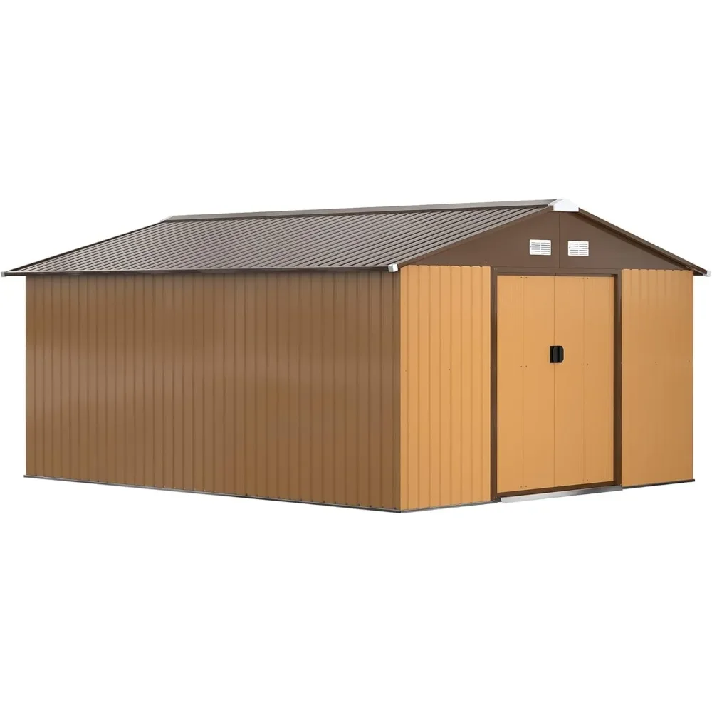 

11 x 13 FT outdoor storage shed, garden tool room with foundation kit, 4 ventilation openings and 2 sliding doors