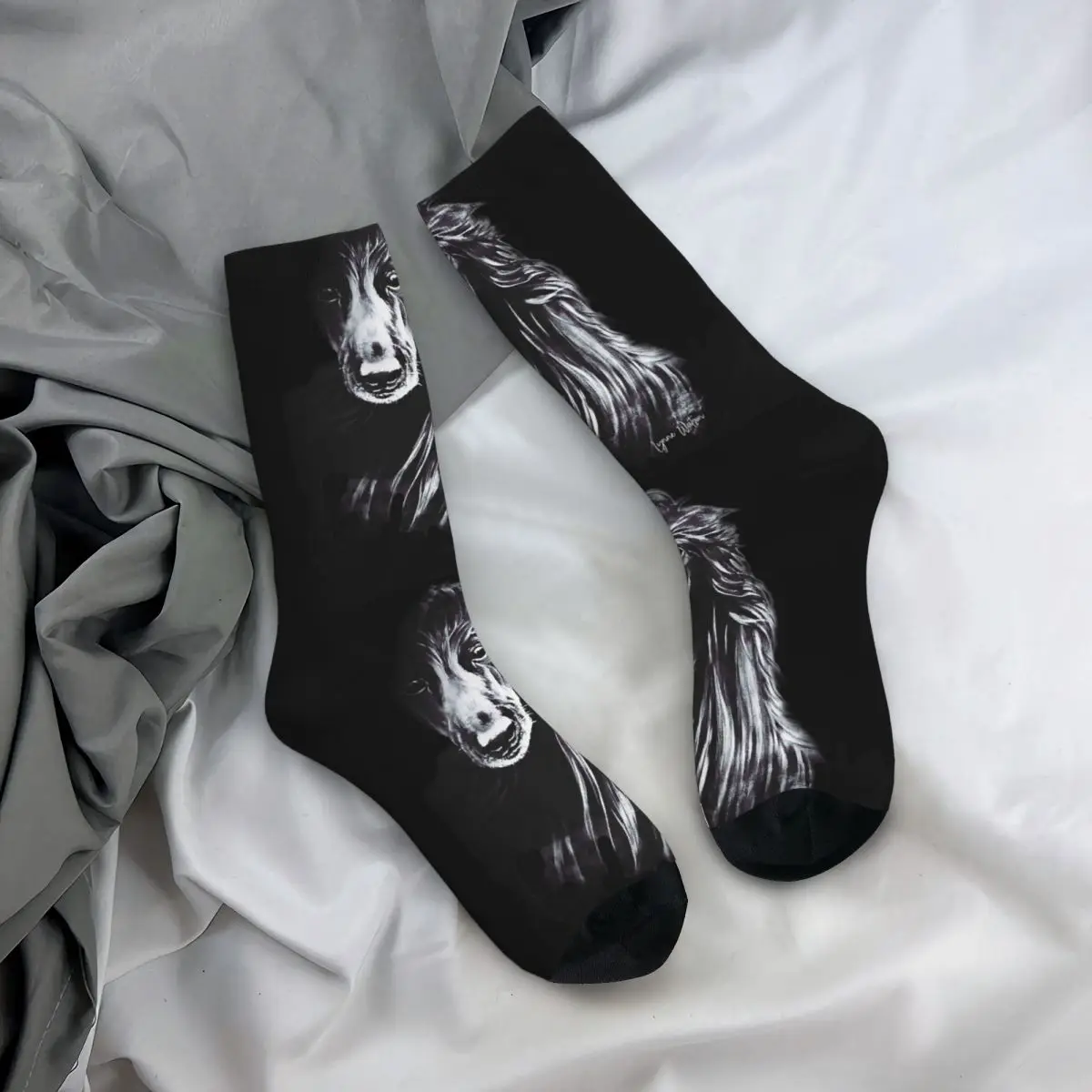 Afghan In Shadows Black Afghan Hound Socks Harajuku Sweat Absorbing Stockings All Season Long Socks Accessories for Unisex Gifts